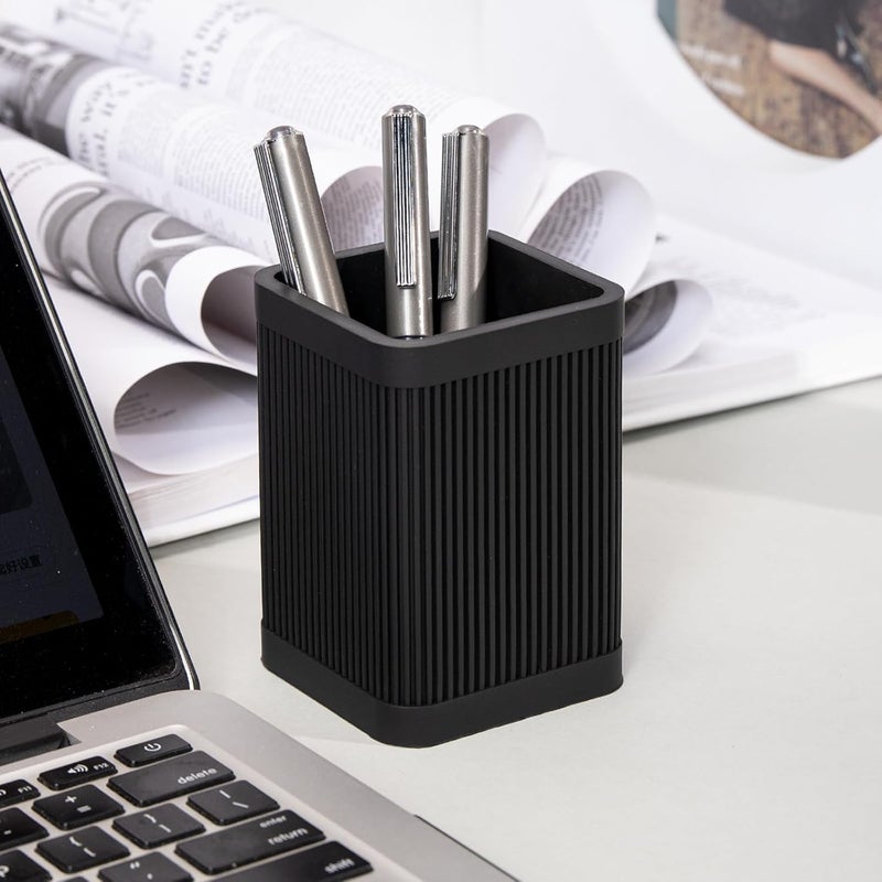HighHerz Aesthetic Pen Holder For Desk, Modern Silicone Pencil Holder, Stylish Office Desk Decor, Made of 5 mm Thickened Premium Silicone, Office Desk Organizer And Accessories (Black) | For Desk, Modern - Image 5